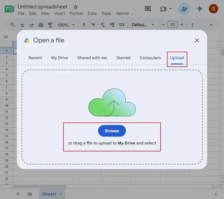 Move to the Upload tab browse or drag and drop