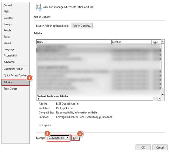 Add-ins option