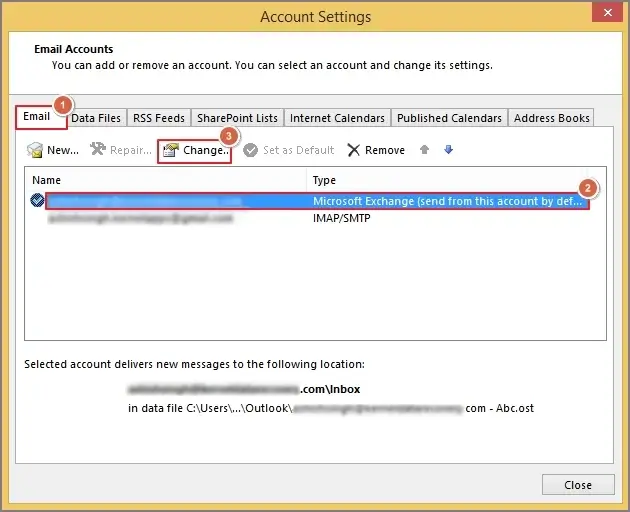 Choose email account and change