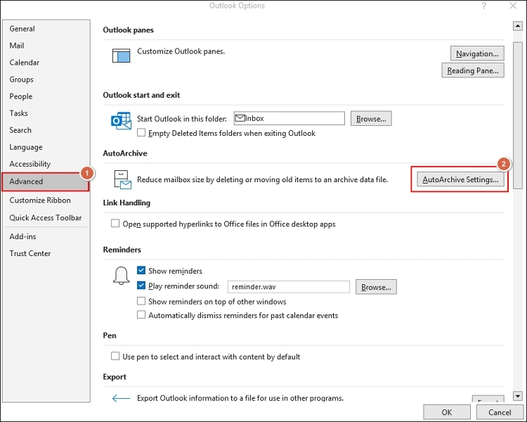 AutoArchive Settings