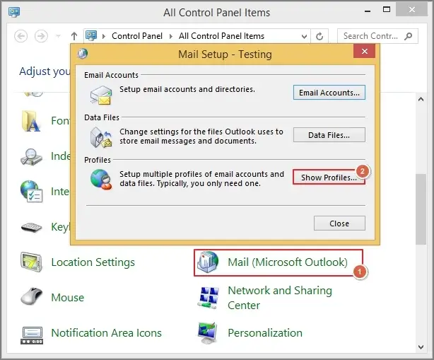 Go to mail and Show Profiles