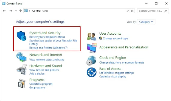 System and Security options