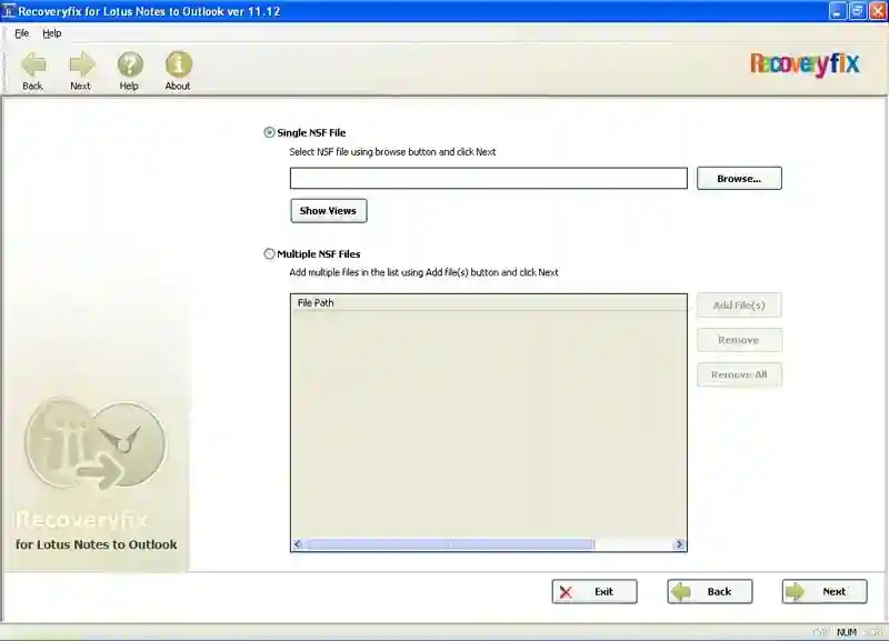 Lotus Notes to Outlook software screen