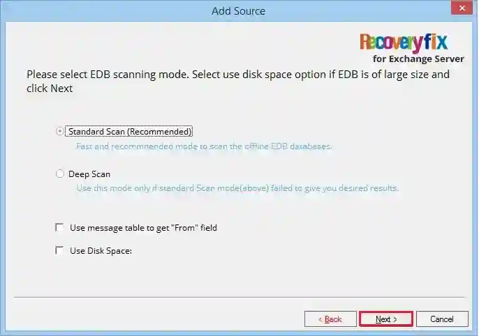 Select from Standard and Deep Scan