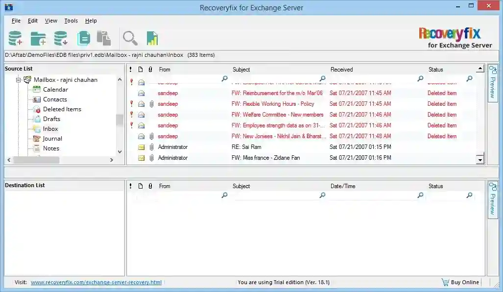 The retrieved files are present in the mailbox