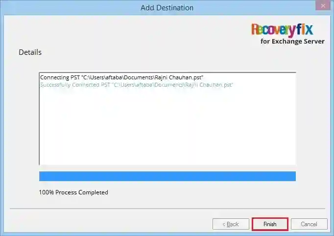 Destination file is successfully added