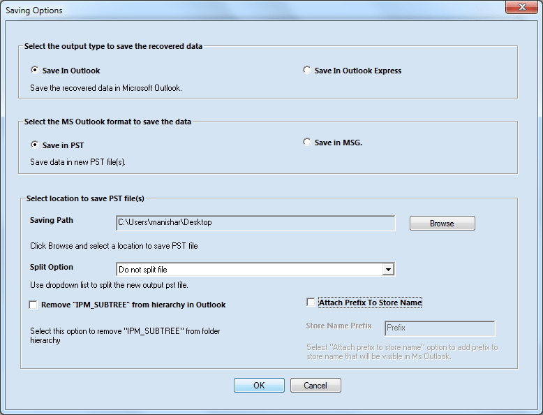 Conversion options in OST to PST tool