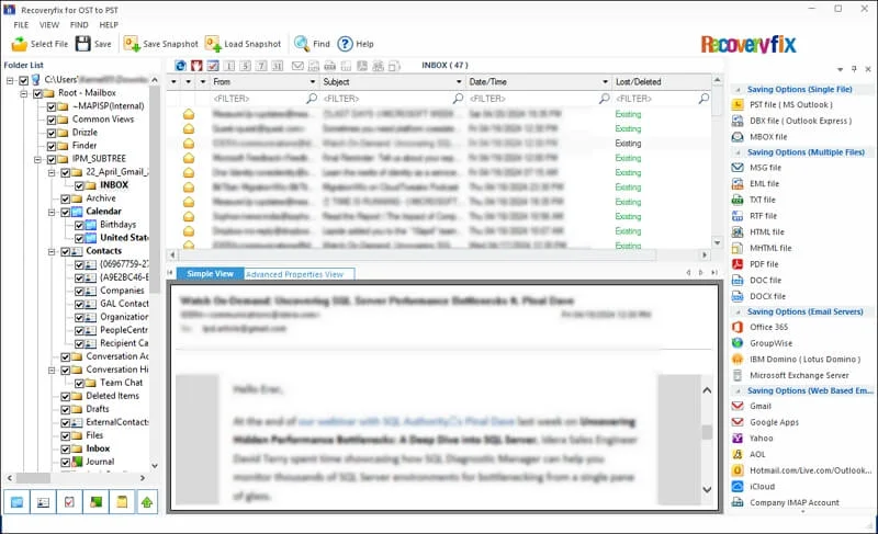 Preview mailbox items