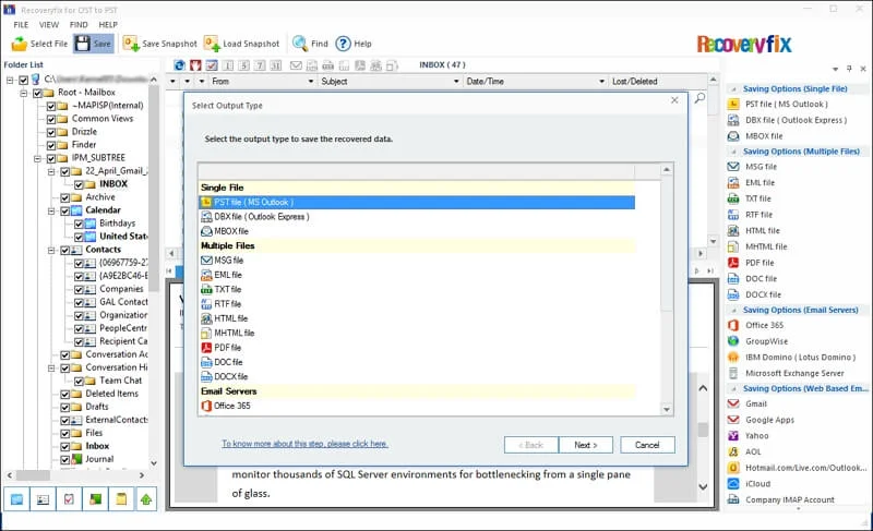 Select pst as an output type