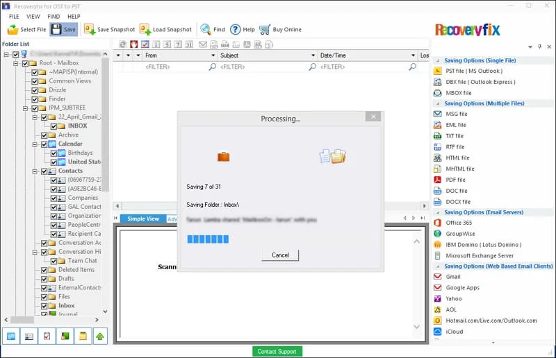 Start the OST file data export process