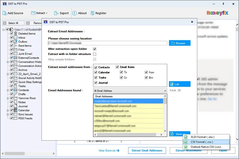 Save the email list to different formats