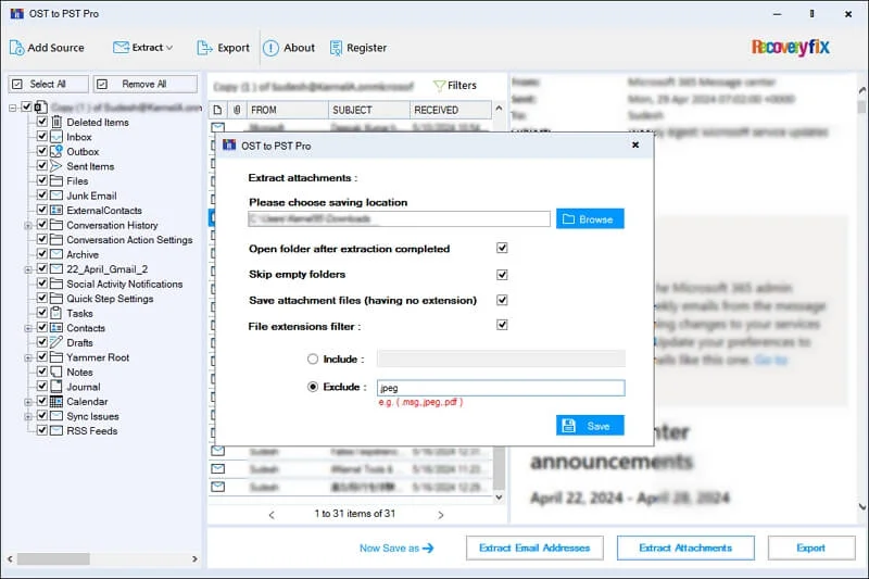 Extract attachments and click save