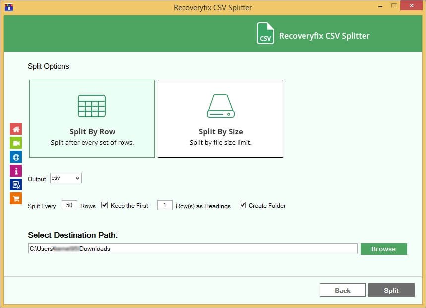 select Split by row