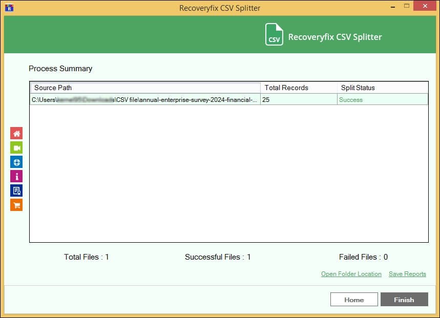 start splitting CSV files