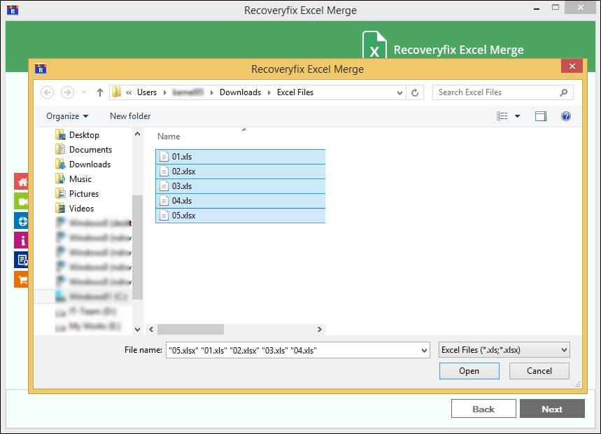 Select Excel files