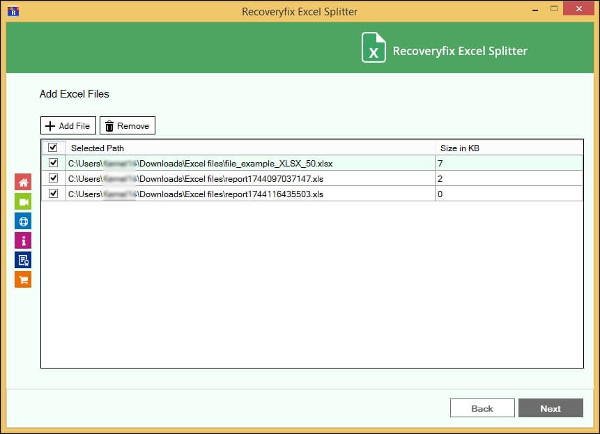 Select Excel files