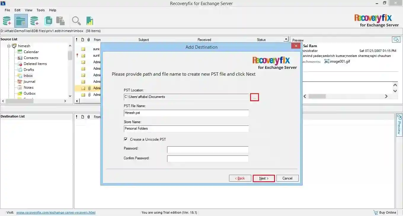 Save the PST file and provide a name also