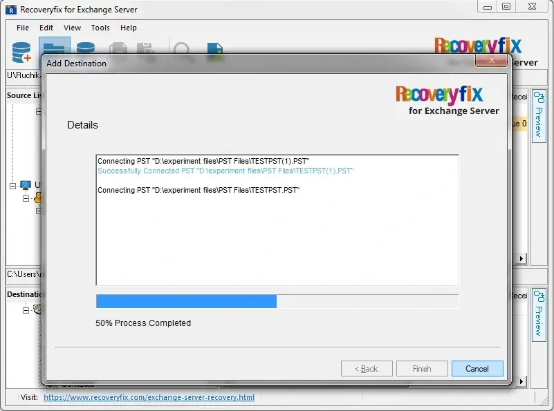 Dialogue box with process completion report