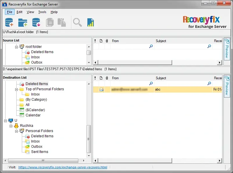 Outlook profile gets added as the destination