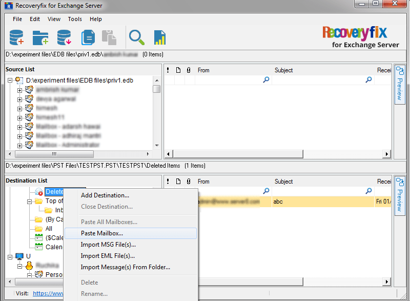 Select the Paste Mailbox option