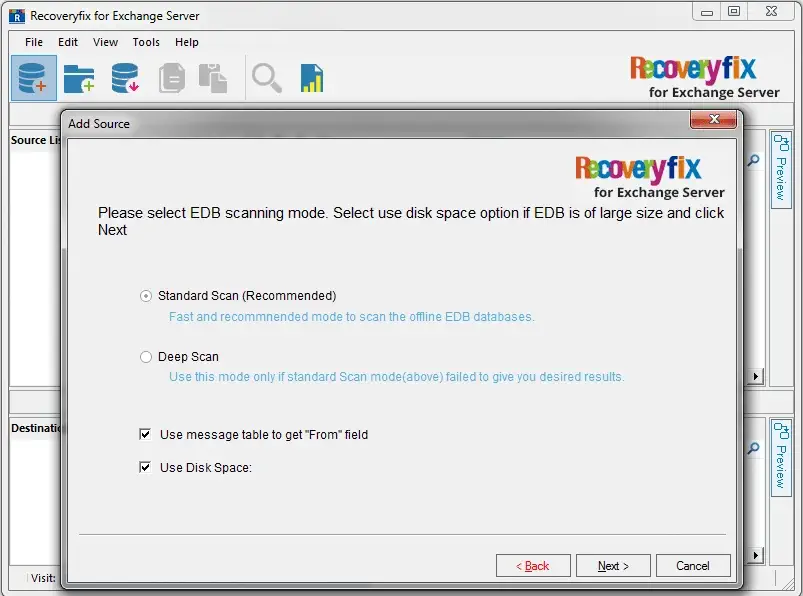 Options to scan the EDB file
