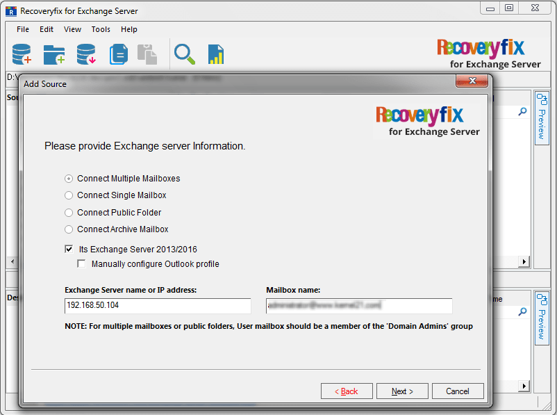 Opt to configure Outlook profile manually