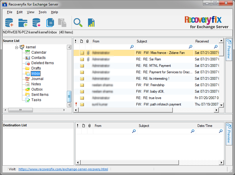 Live Exchange Server gets added as the Source