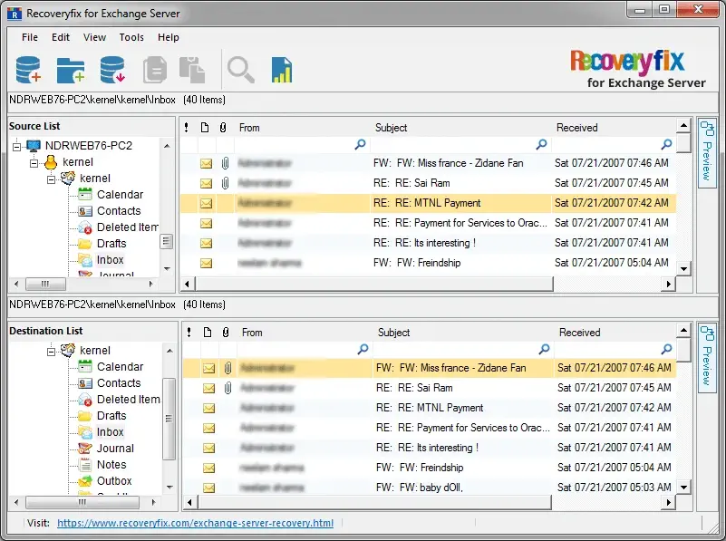 Live Exchange Server gets added as the Destination