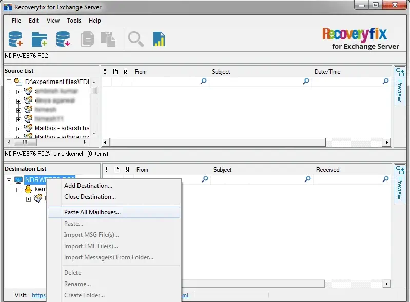 select 'Paste All Mailboxes'