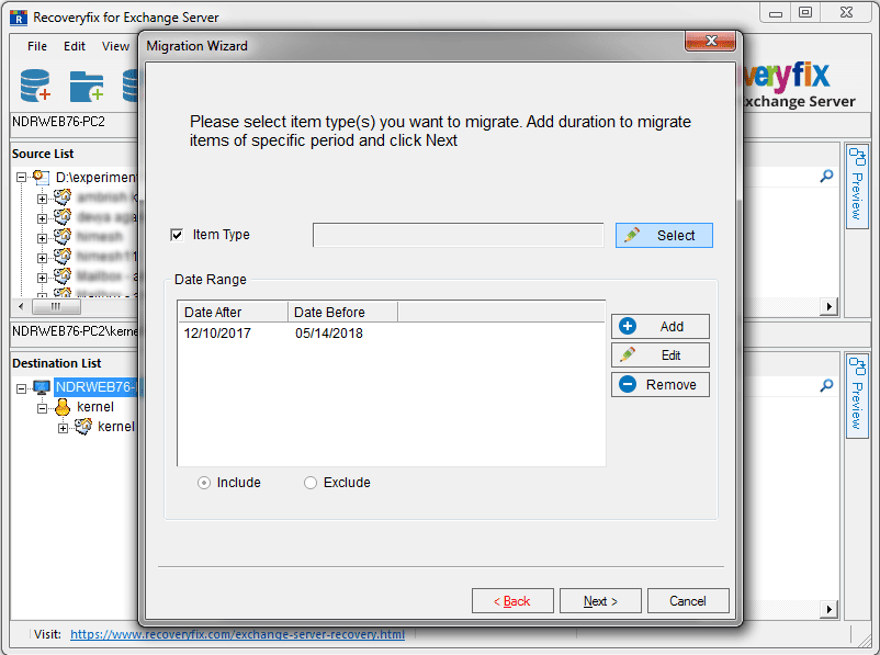 Apply filters (Item Type & Date Range)