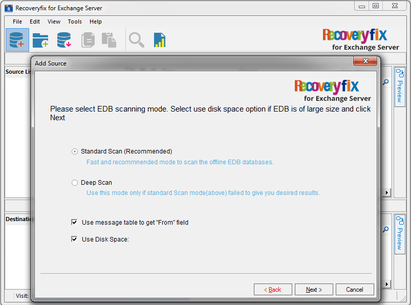 Two options to scan the EDB file