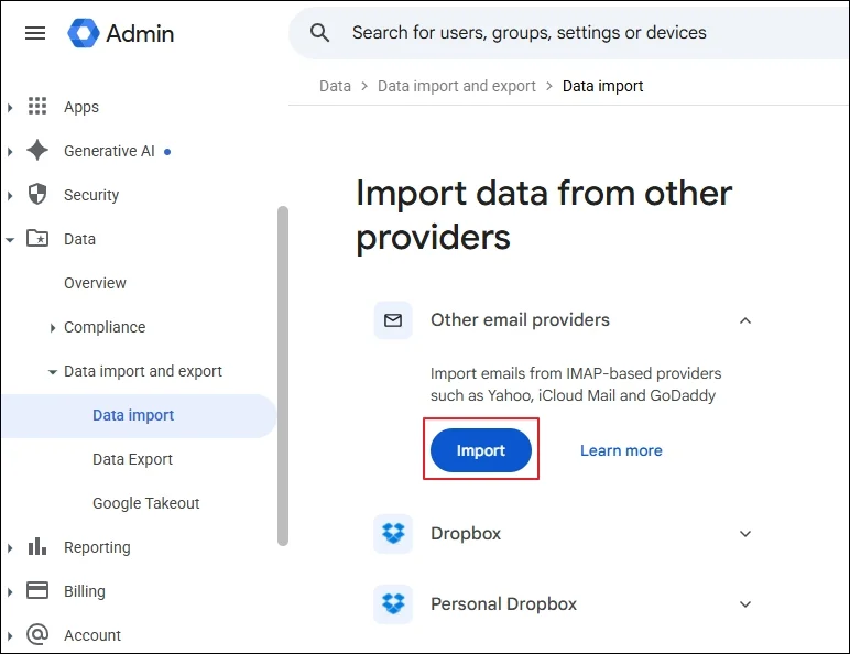 Navigate Import data from other providers