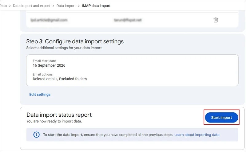Start import