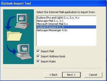 Select Outlook Express & Import Mail