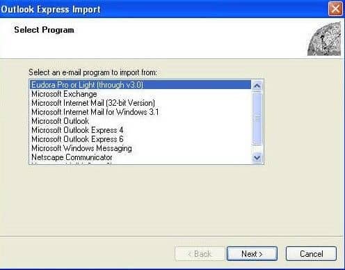 Select Eudora & click next