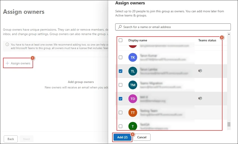Assign owners to group