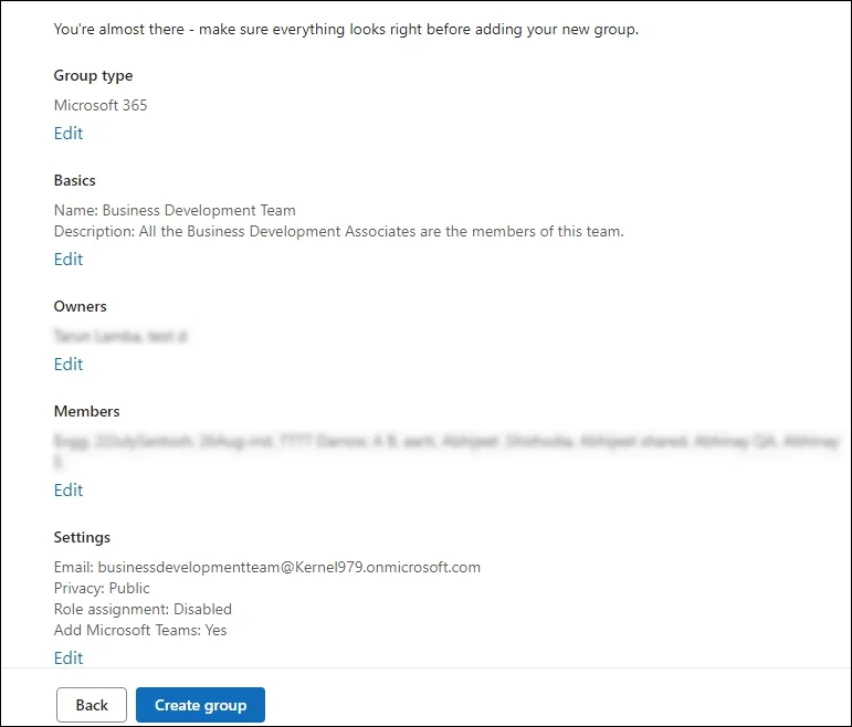 Review group details