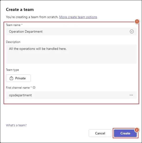 Create new team
