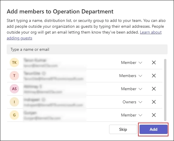 Add Owner and members