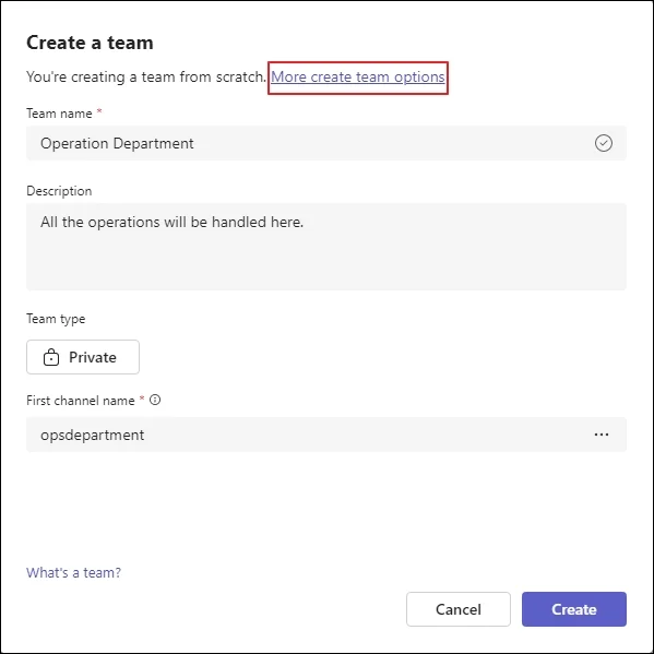 Create team existing groups