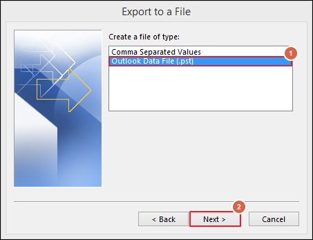 Select the Outlook Data File