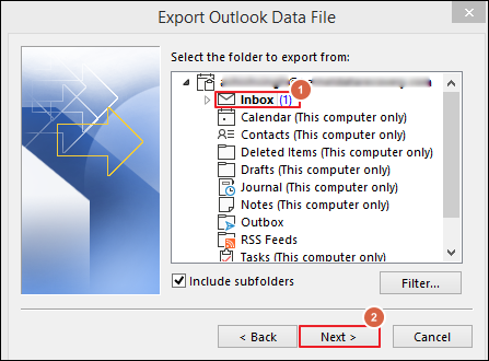 Select the account to export file