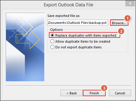 Select a location for saving the exported files