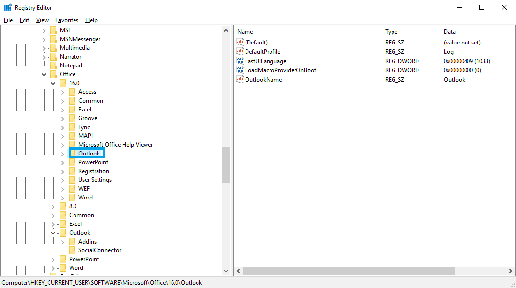 Registry Editor box