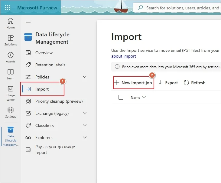  create a New import tab