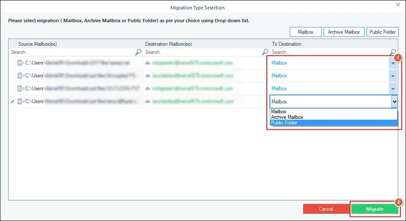Select the mailbox type