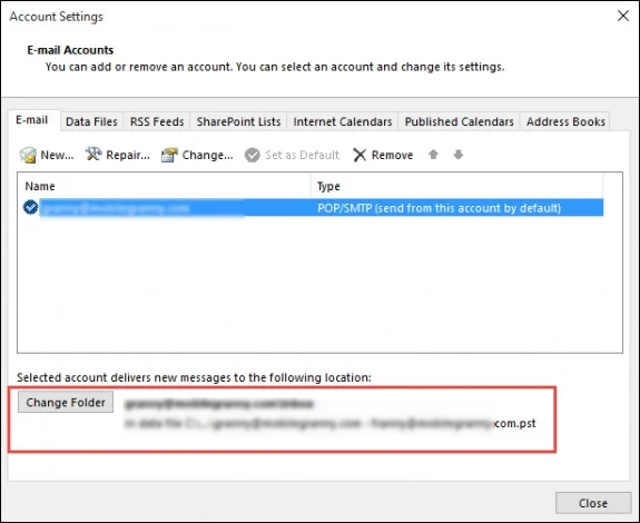 Change Folder and choose the Inbox