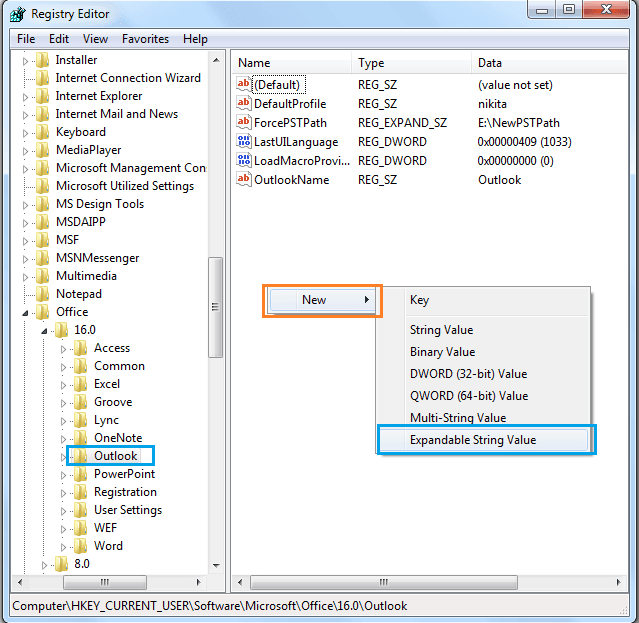 Registry Editor box