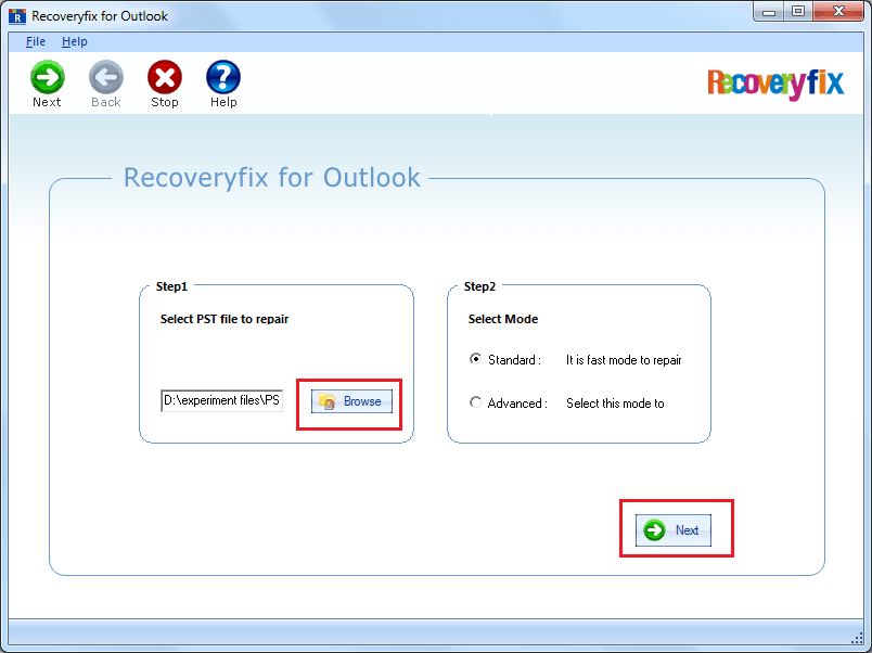 Select the PST files to be repaired