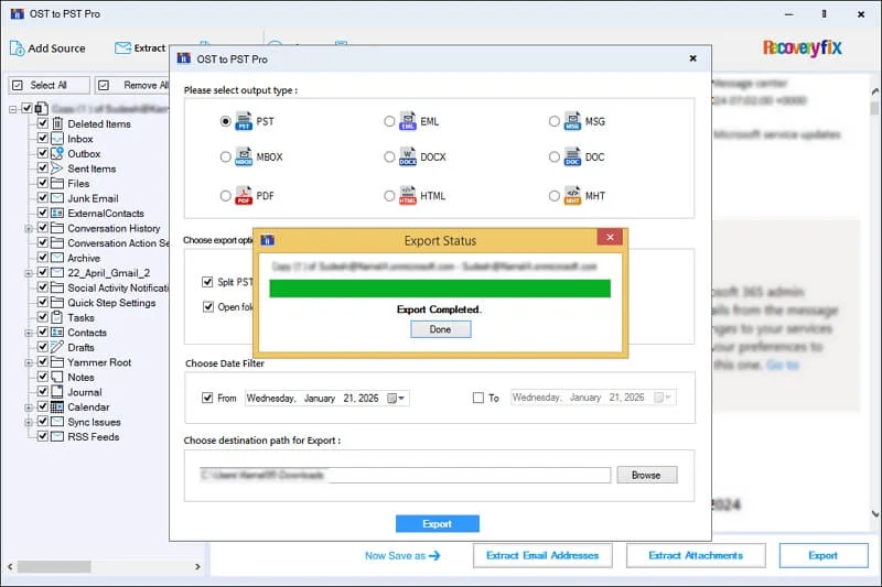 OST to PST converter software screen